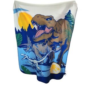 Jurassic Park Dinosaur Fleece Blanket Throw T Rex Triceratops Blue 40x50